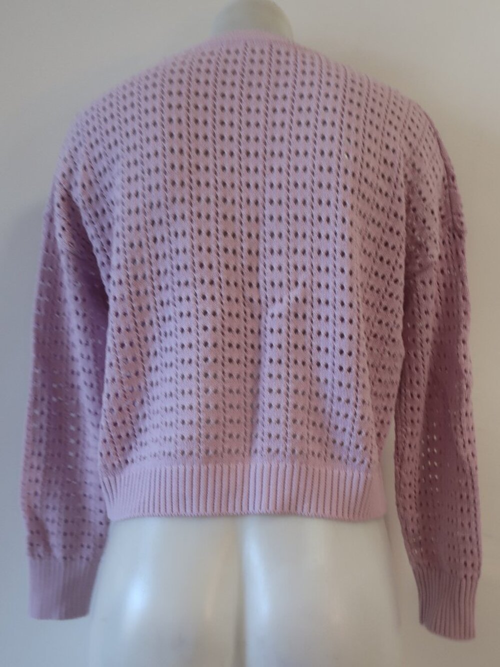 Womens Kokun Lilac (Item- 27) Open Knit V-Neck Cotton Cardigan Sweater XS - Picture 5 of 9